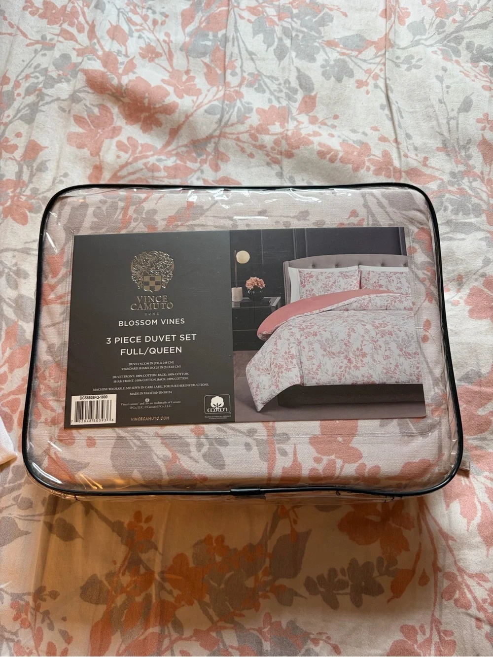 Vince Camuto Floral Blossom Vines Queen Duvet Cotton Cover Set  NEW